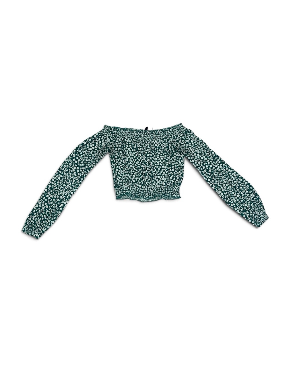 H&M Divided Green Floral Off The Shouler Long Sleeve Crop Top Women’s Size Small
